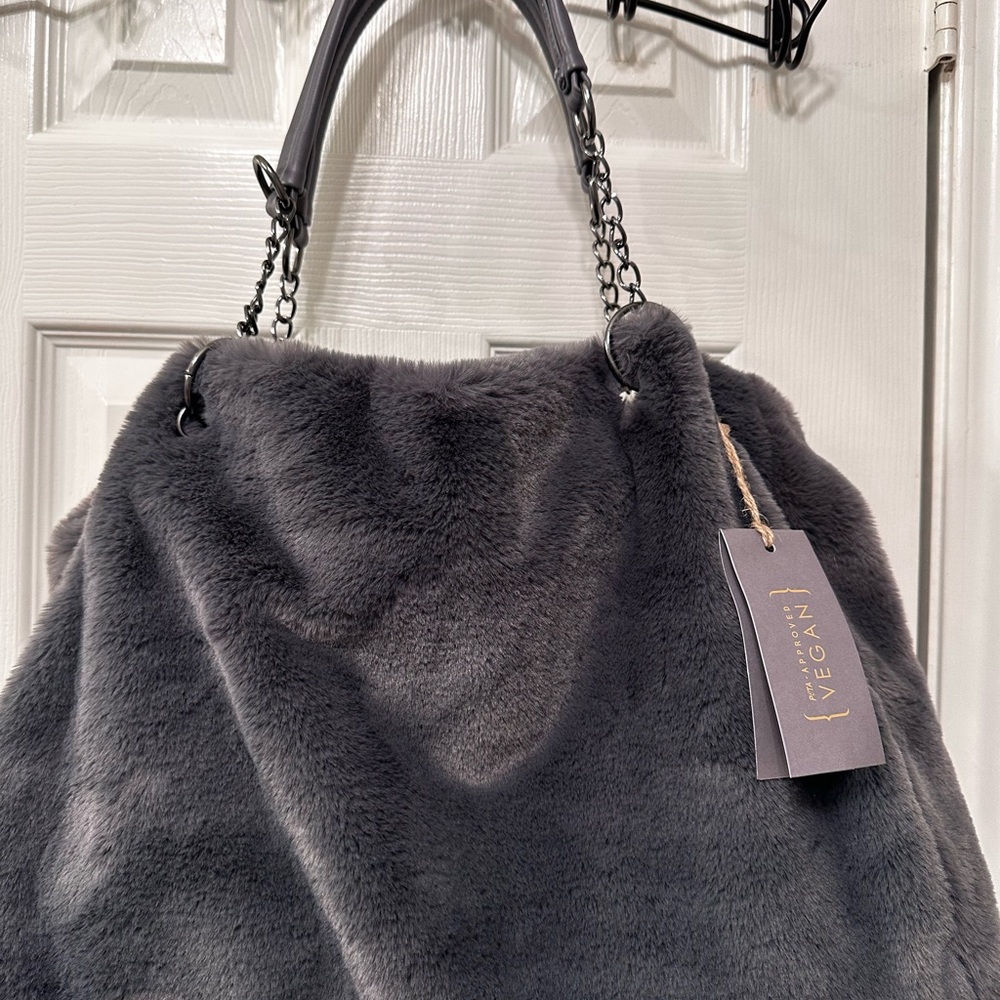 COPY - Vegan Gray Faux Fur Tote Bag